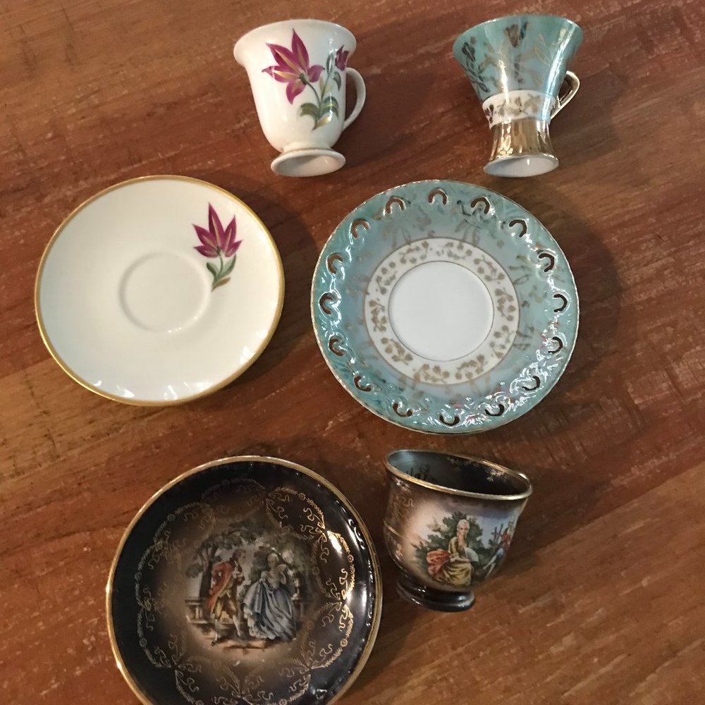 Bundle of handpainted demitasse coffee cups